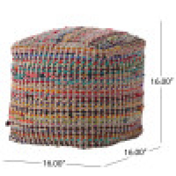 Madrid Handcrafted Boho Fabric Pouf  Sage and Mult...