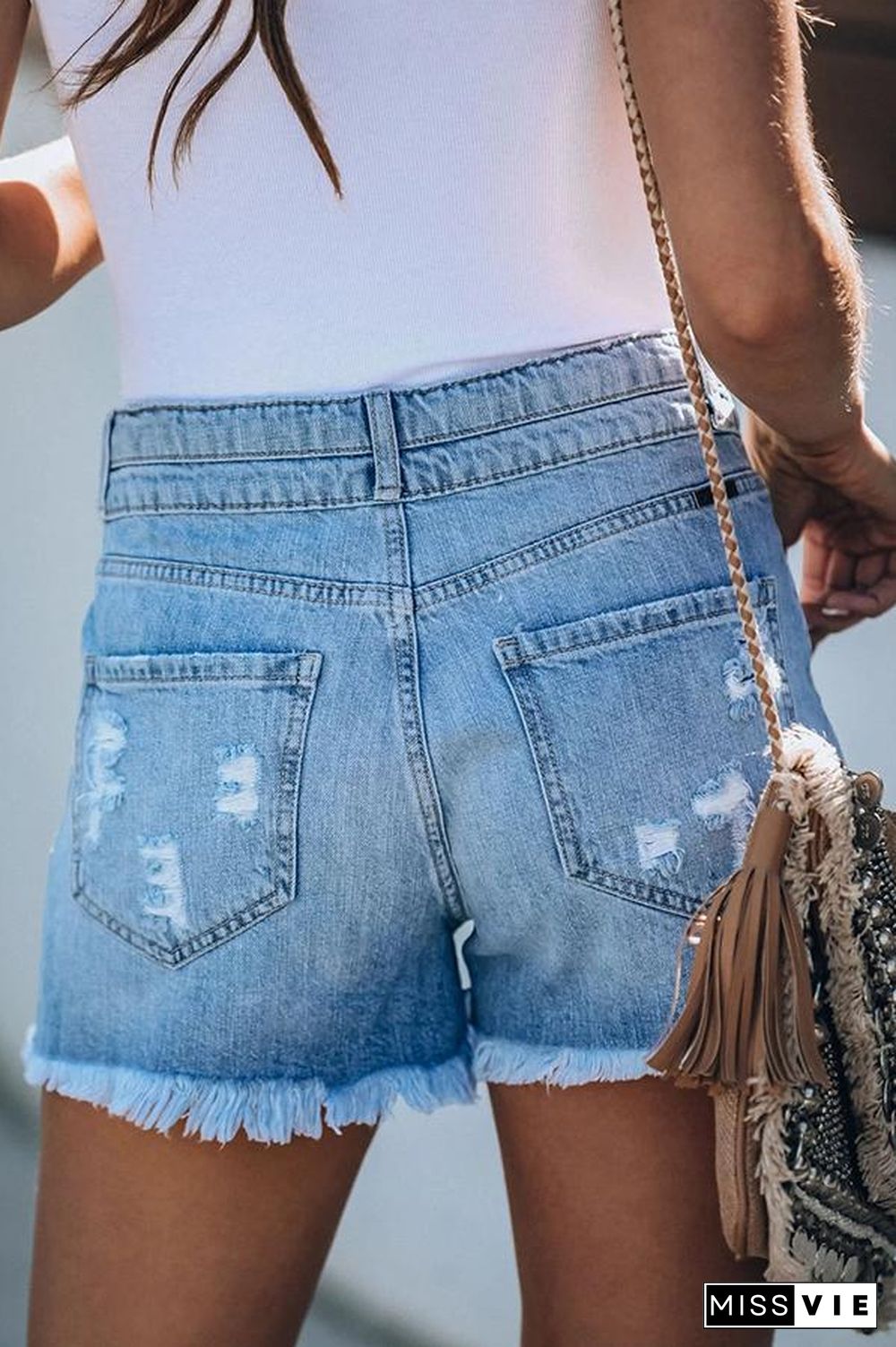 Tassel Ripped Denim Shorts P15864