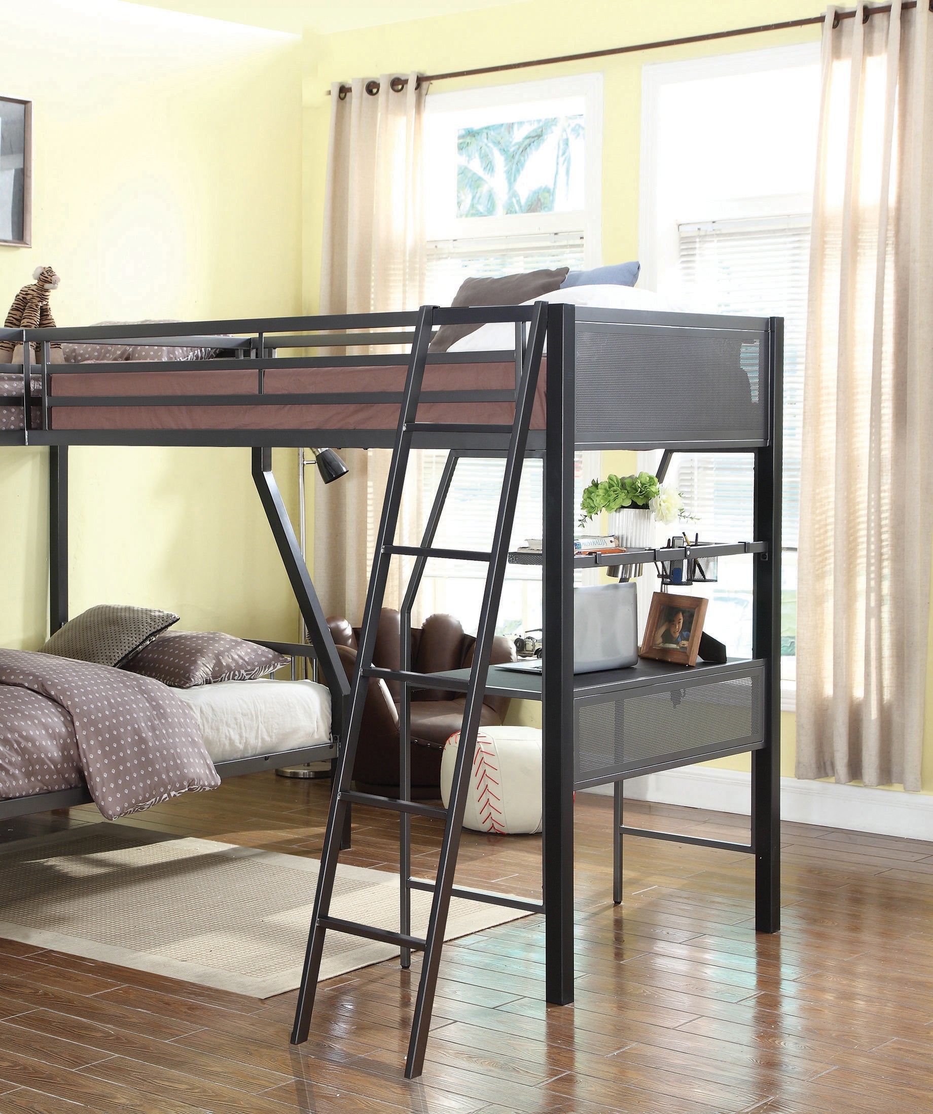 Meyers 2-Piece Metal Twin Over Full Bunk Bed Set Black And Gunmetal-460391-S2