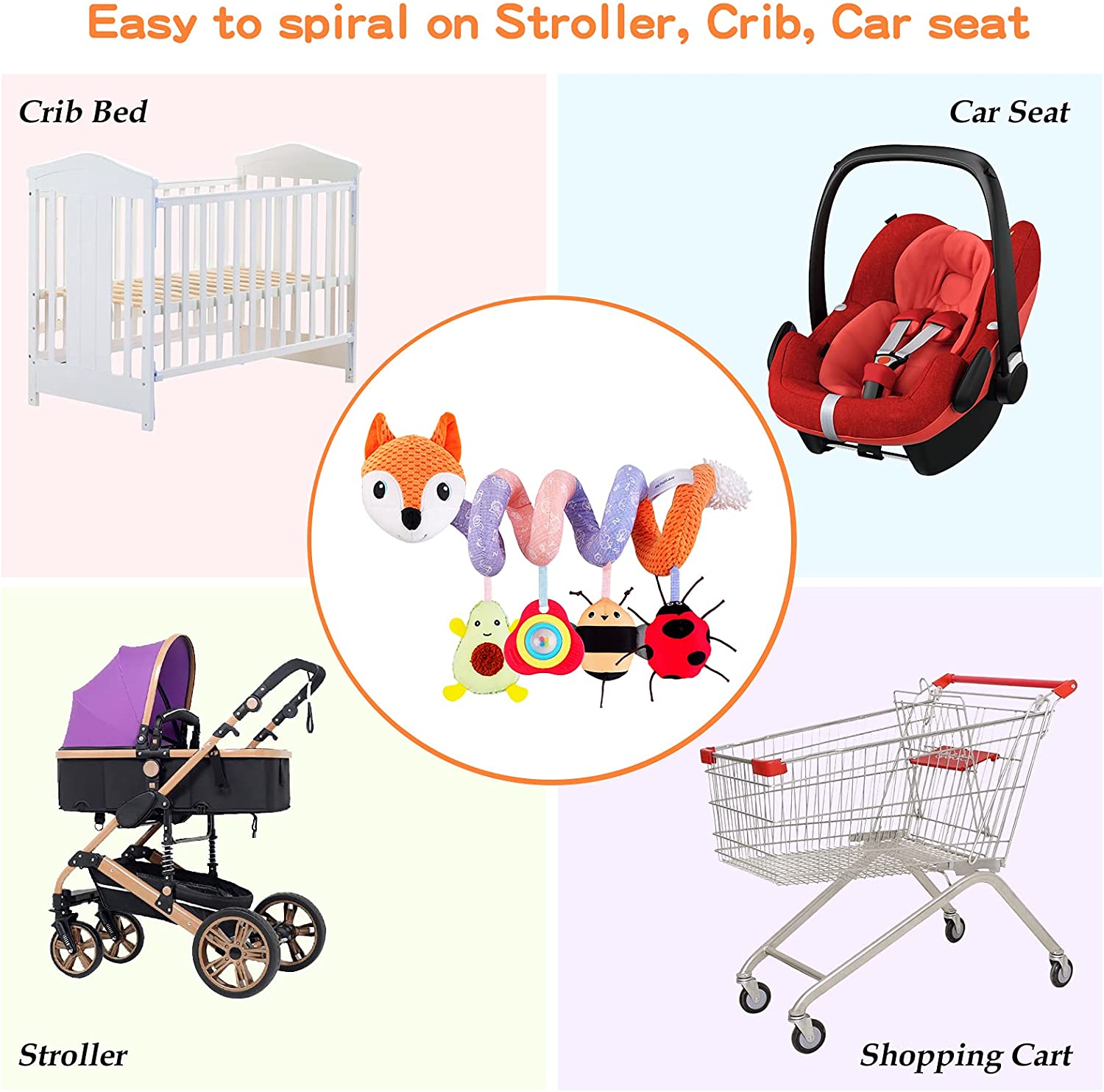 Baby Car Seat Stroller Toys - Baby Spiral Toys Babies Car Seat Toy Infant Crib Hanging Toys Rattle Activity Toys for Stroller Newborn Stroller Toys for Kids Boys Girls 0-12 Months