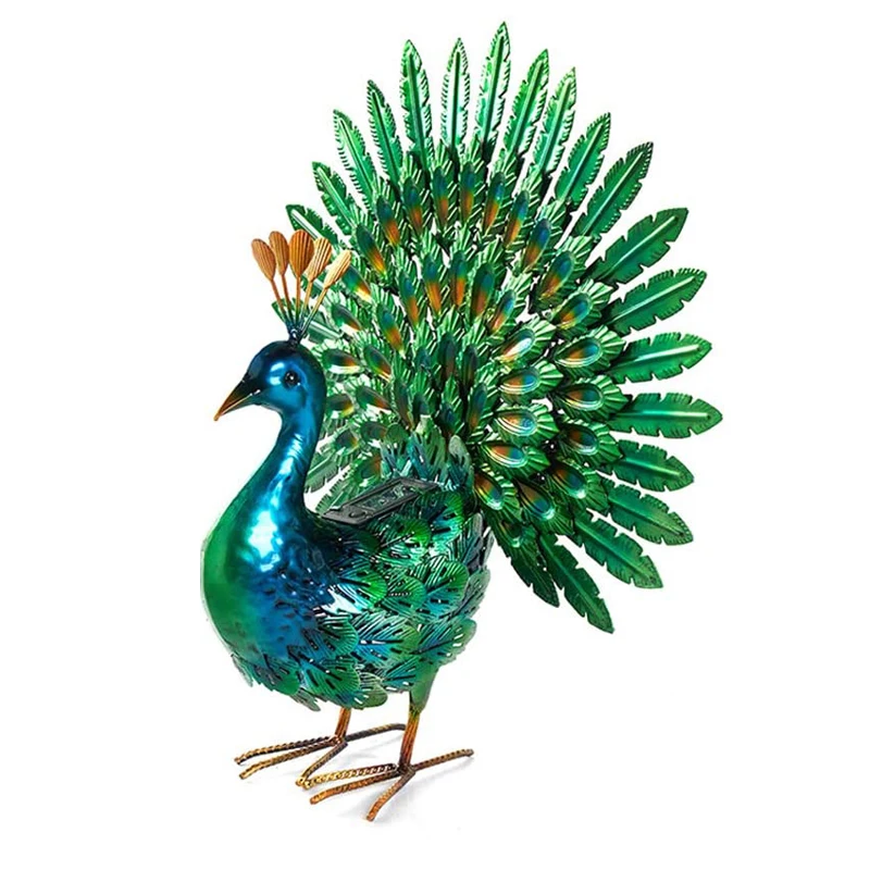 Wholesale Garden Decor Solar Animal Lights  Outdoor Metal  Peacock Statues Sculptures Garden Ornaments  Supplies Yard Lawn