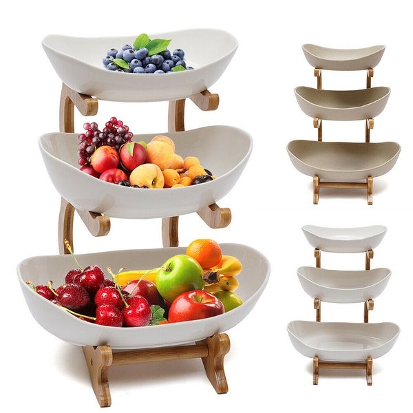 3 Tier Ceramic Fruit Basket Holder Dining Table Fruit Tray