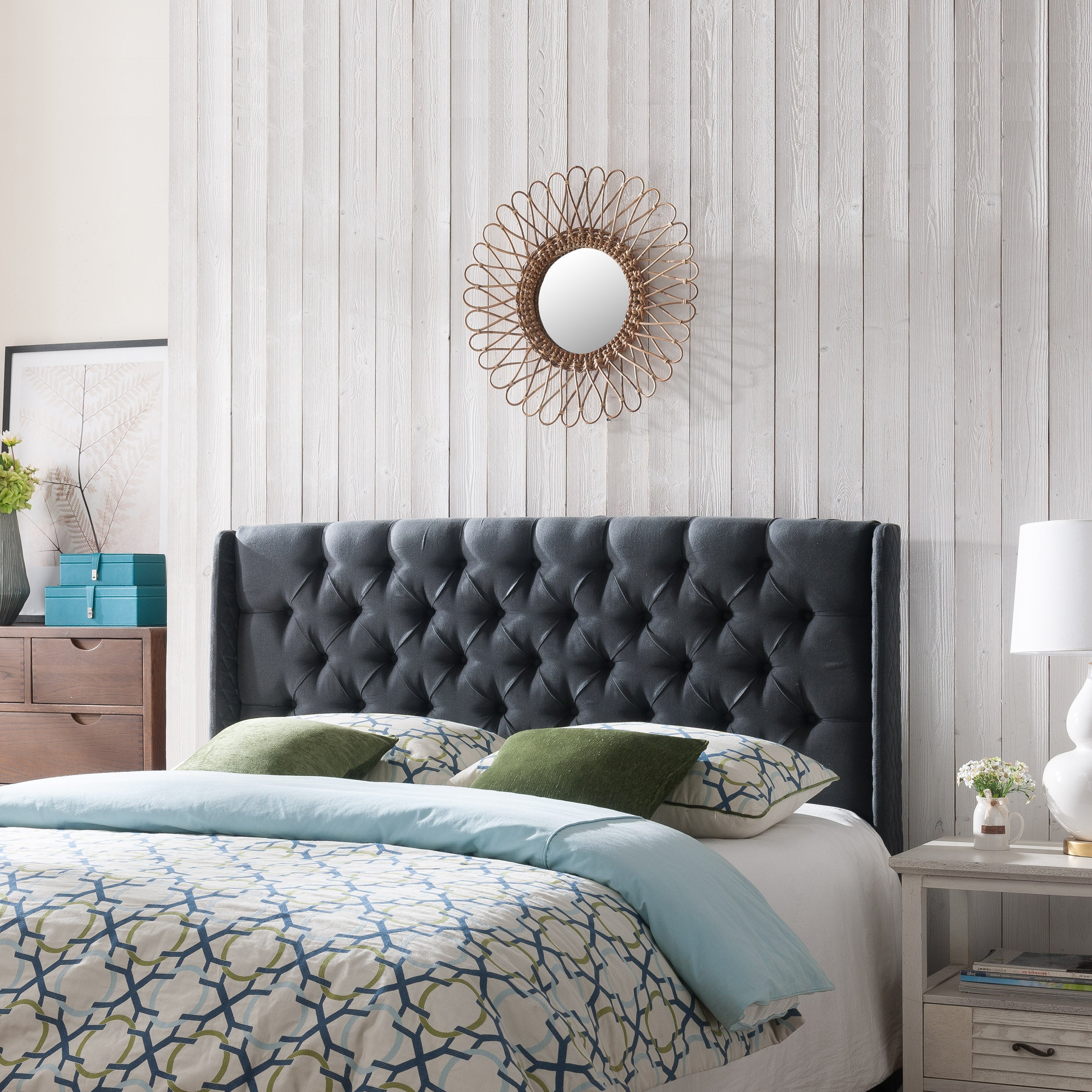 Liberty Winged King/ Cal King Tufted Fabric Headboard