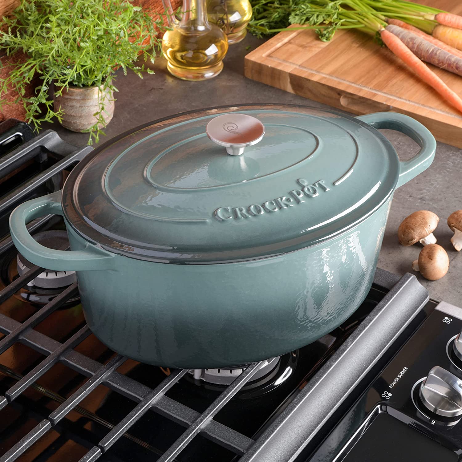 Crock-Pot 69146.02 Artisan Oval Enameled Cast Iron Dutch Oven， 7-Quart， Slate Gray