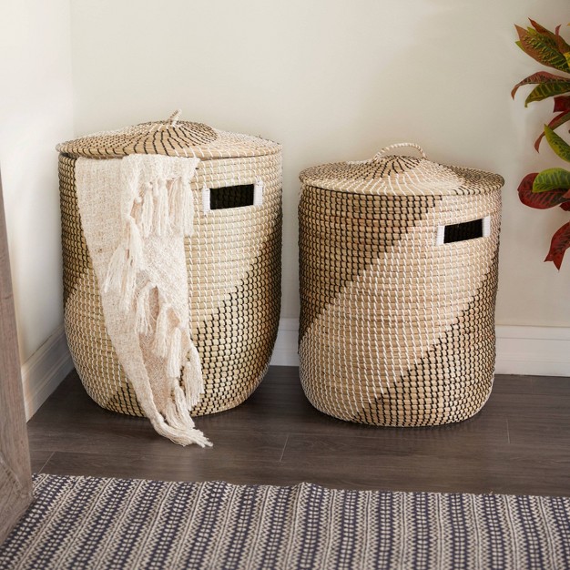 Set Of 2 Contemporary Sea Grass Storage Baskets Brown Olivia amp May