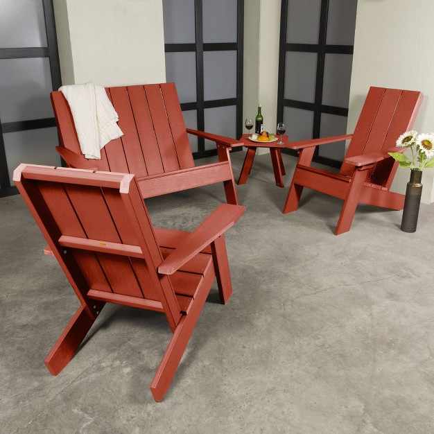 Italica 4pc Outdoor Set With Modern Adirondack Chairs Double Wider Adirondack Chair amp Side Table Rustick Red Highwood