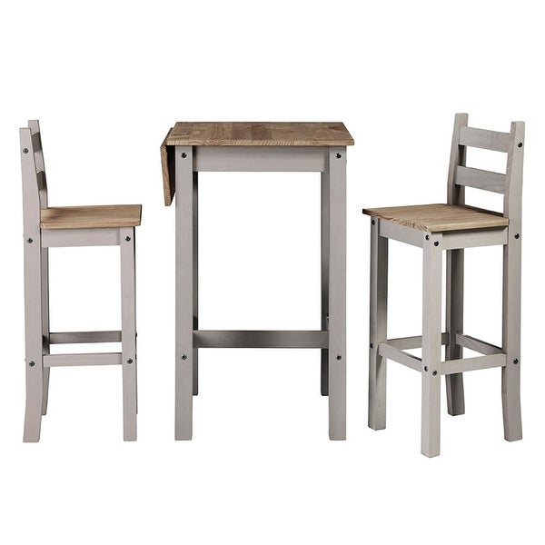 Wood Bar Height Dining Set of Drop Leaf Table and 2 Chairs Corona Collection | Furniture Dash