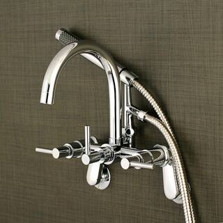 Kingston Brass Modern Gooseneck 3-Handle Wall Mount Claw Foot Tub Faucet with Handshower in Chrome HAE8151DL