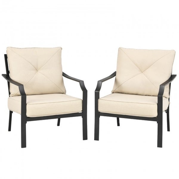 2 PCS Patio Dining Chairs Set with Padded Cushions Armrest Steel Frame - 35