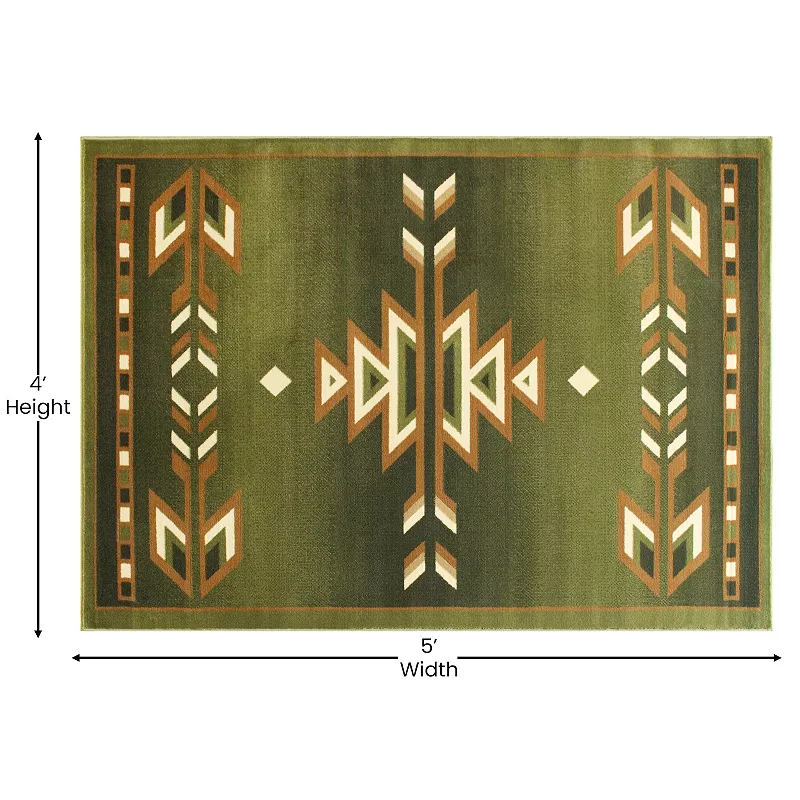 Masada Rugs Masada Rugs Southwest 4'x5' Native American Area Rug in Green