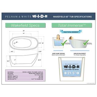 PELHAM  WHITE W-I-D-E Series Wakefield 60 in. Acrylic Slipper Freestanding Tub in White Drain in white PW82084-W