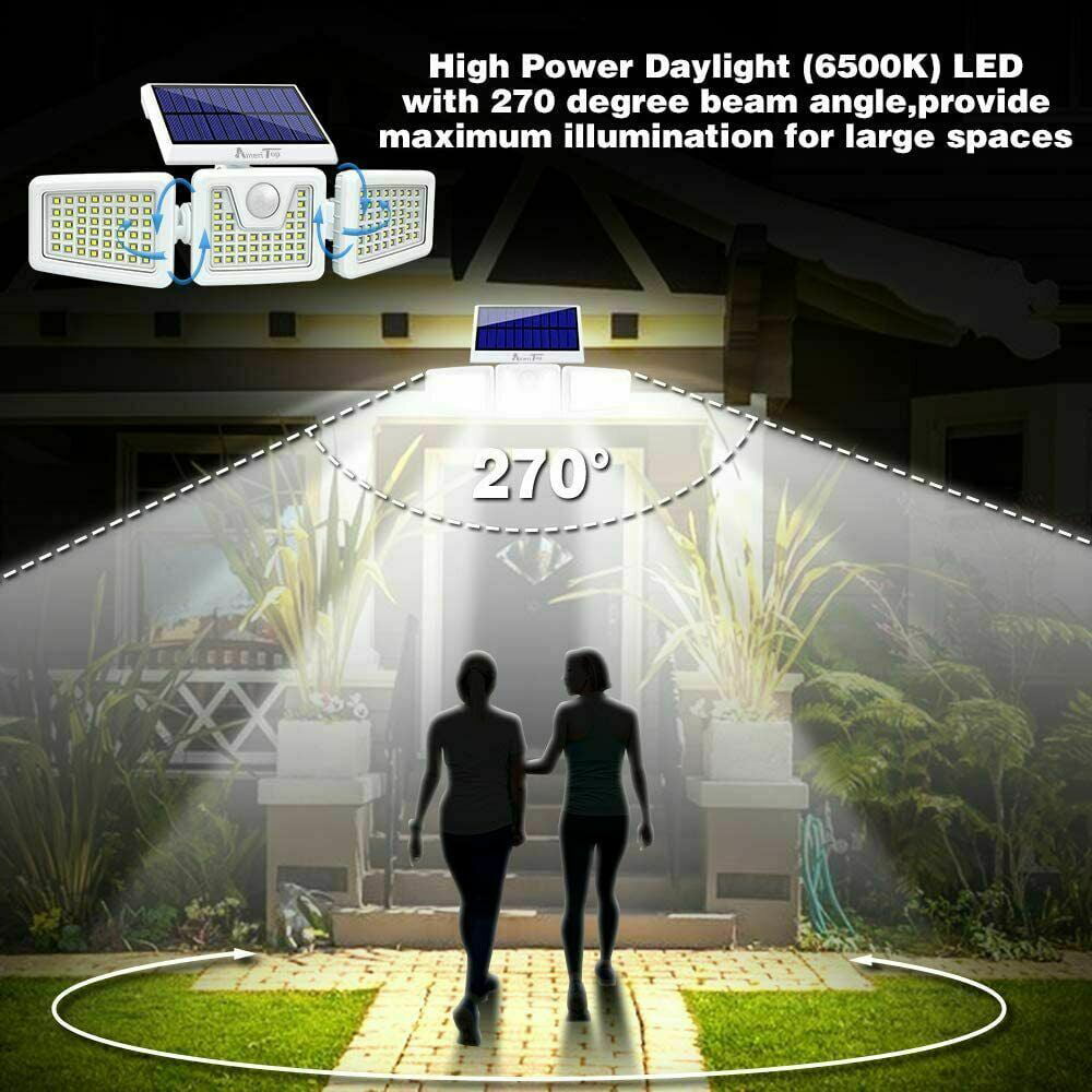 2 Pack - Solar Lights Outdoor， 800LM Wireless LED Solar Motion Sensor Lights Outdoor; 3 Adjustable Heads， 270° Wide Angle Illumination， IP65 Waterproof， Security LED Flood Light