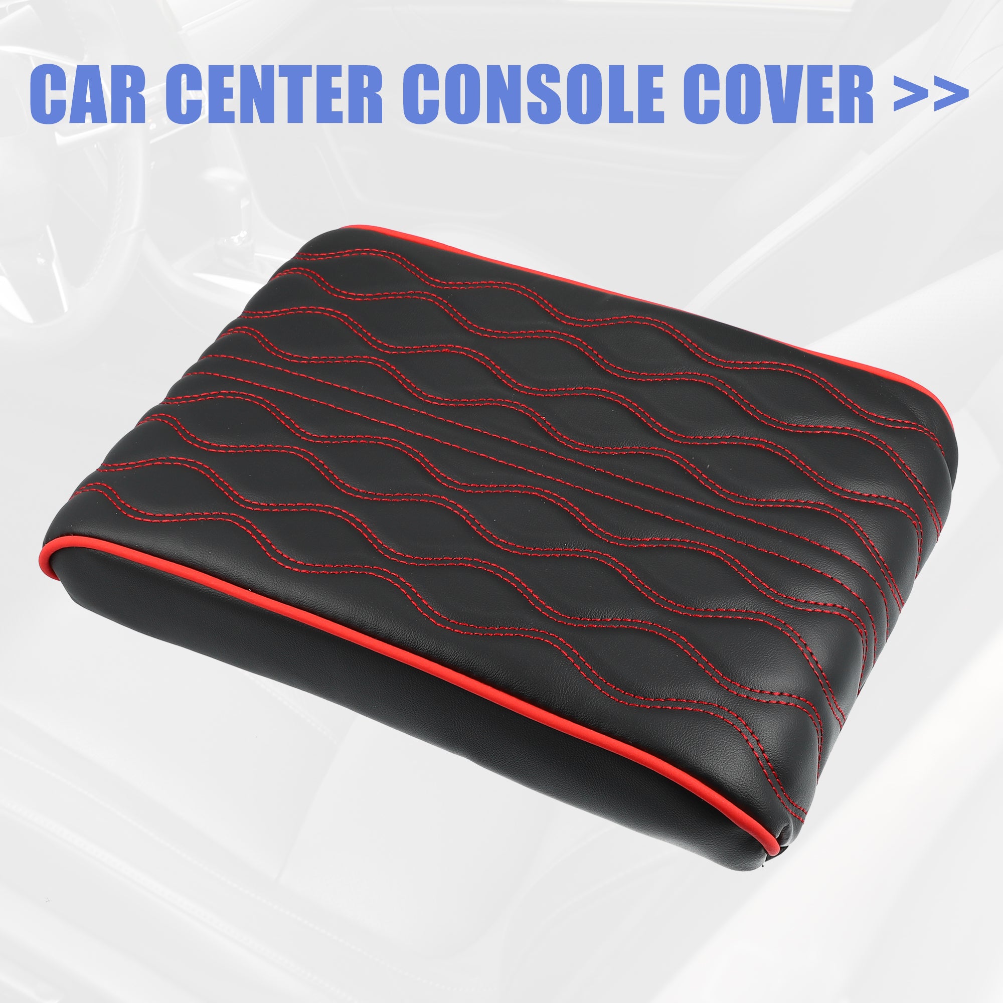 Car Armrest Cushion Cover Center Console Box Pad Waterproof Faux Leather Cushion Pad Protector Universal Black Red