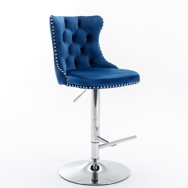 Swivel Velvet Barstools Adjusatble Seat， Modern Bar Chairs Comfortable Tufted