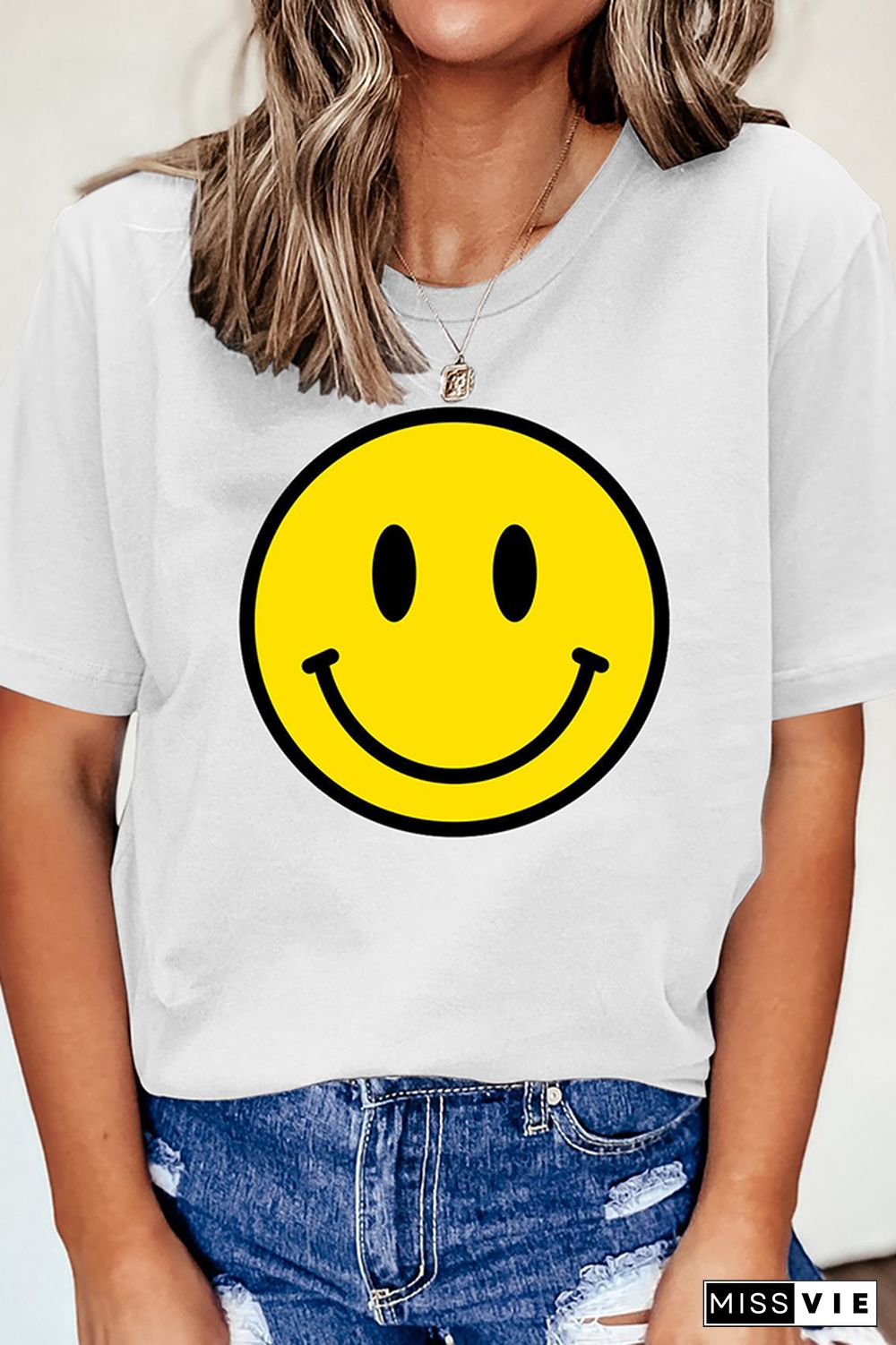 Smiley Printed Graphic Tees for Women Wholesale Short Sleeve T shirts Top