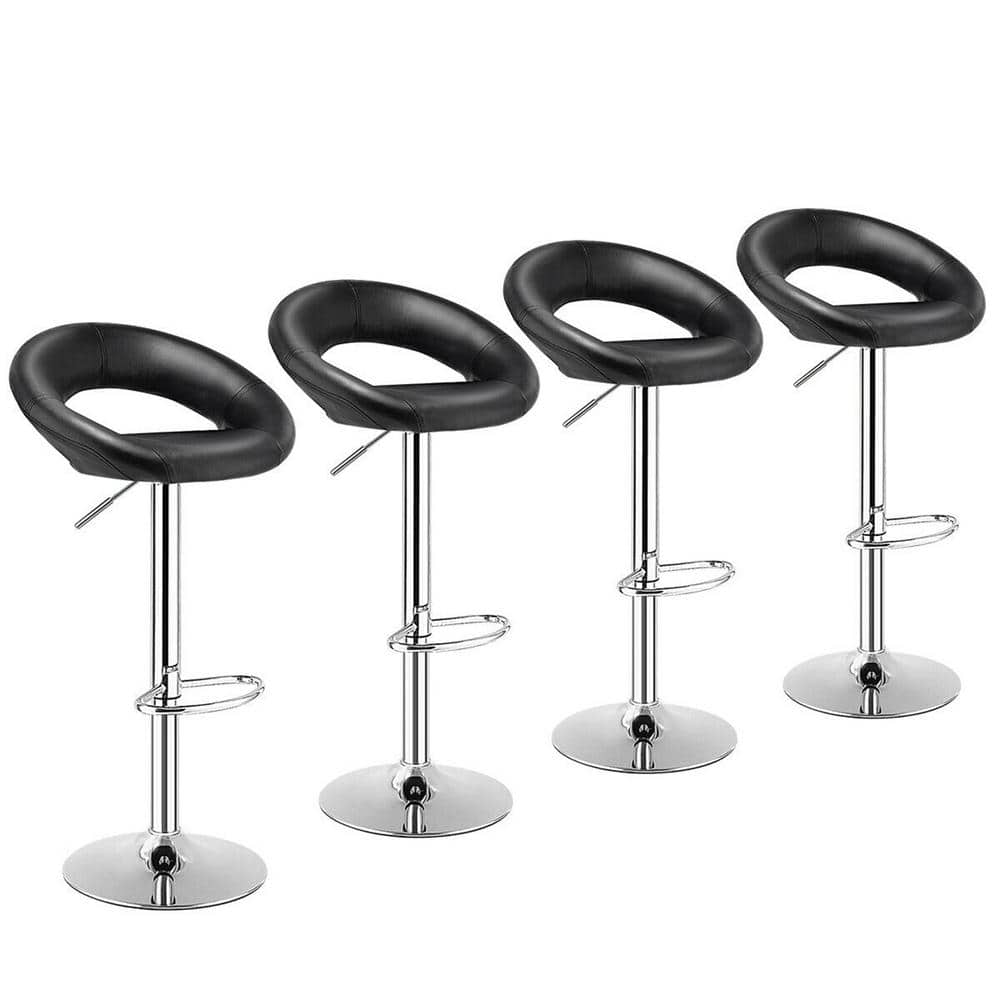 Gymax 39.5 in. H Adjustable Bar Stools Low Back Metal Swivel Pub Chairs Barstools PU Leather Black (Set of 4) GYM05524