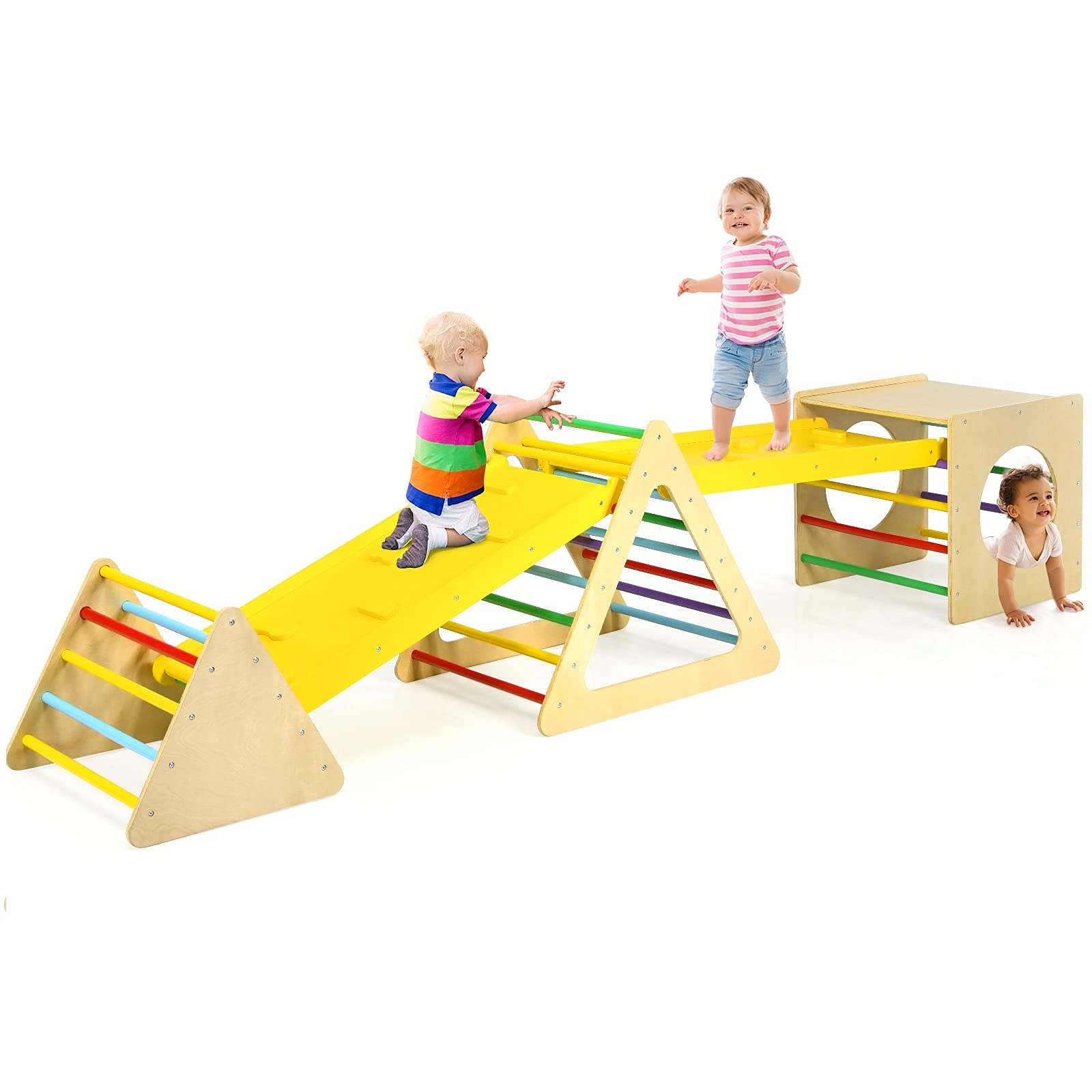 Costzon 5 in 1 Triangle Climber with 2 Ramp, Climbing Triangle for Sliding and Climbing