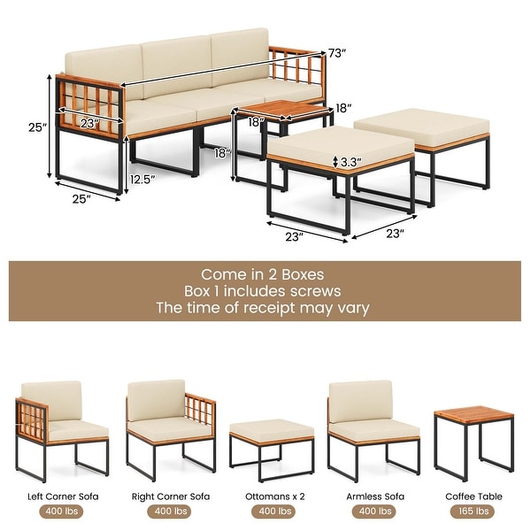 6 PCS Acacia Wood Patio Furniture Set Outdoor Conversation Sofa Set