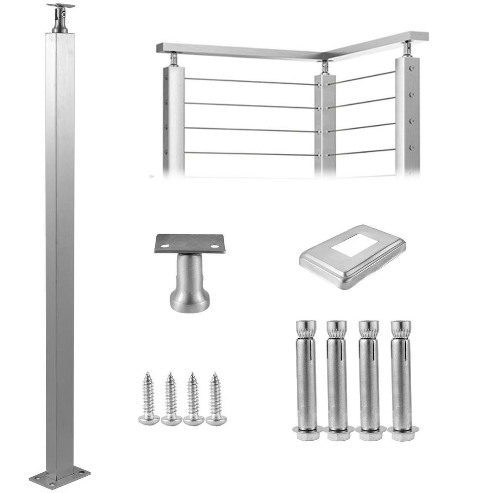 VEVOR Cable Railing Post 36 in. x 1.97 in. x 1.97 in. Stair Railing Kit without Hole Stair Handrail with Mount Bracket LGZYWKD91.455LV70V0