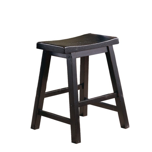 Black Finish 18-inch Height Saddle Seat Stools Set of 2pc Solid Wood