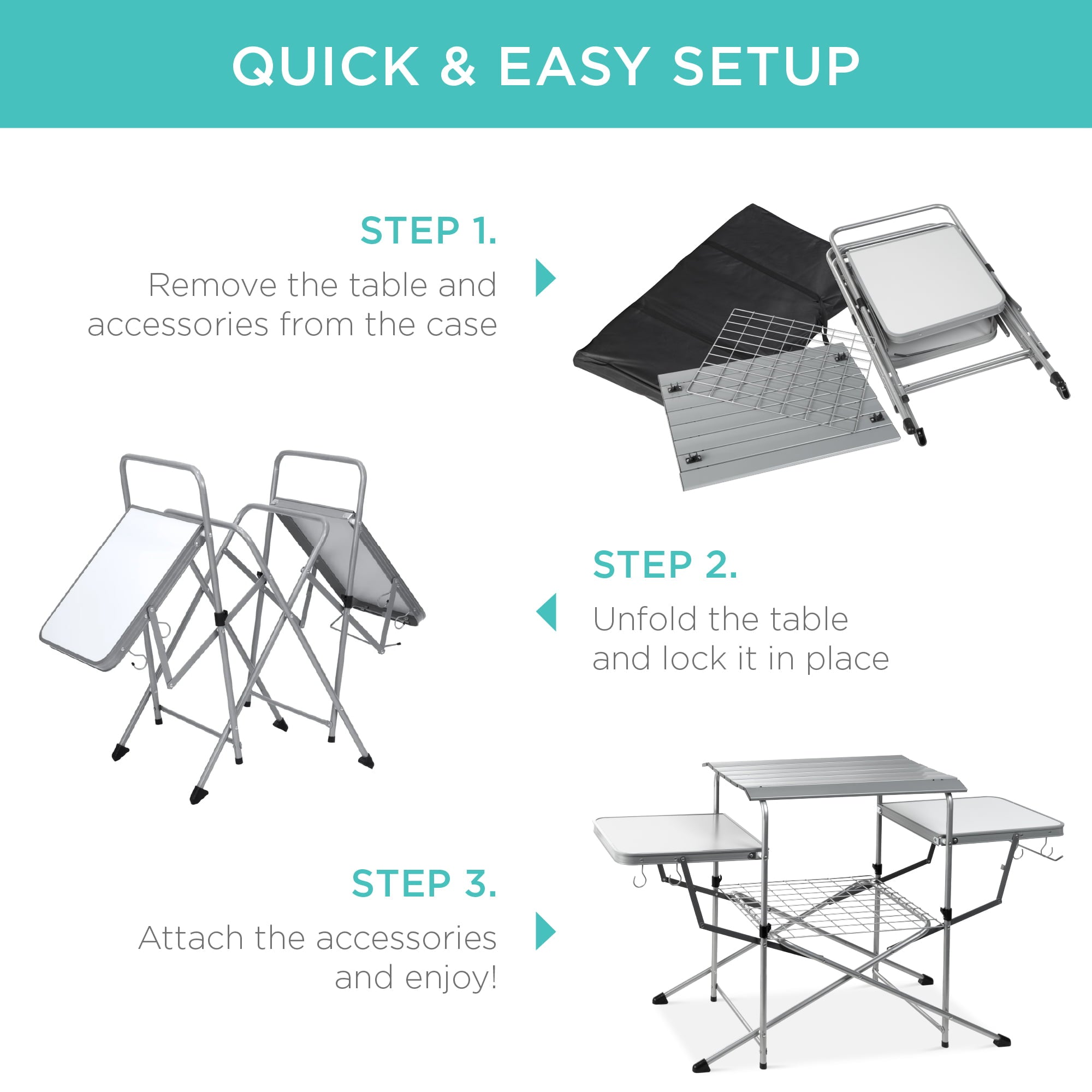 Best Choice Products Portable Folding Grill Table, Outdoor Food Prep Station for Camping w/ Carrying Case, 4 Hooks