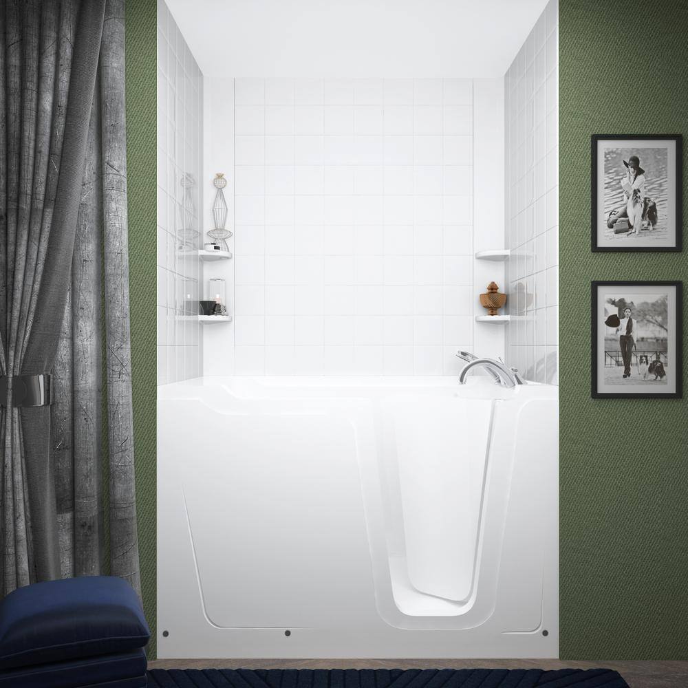 Universal Tubs Rampart 5 ft. Walk-in Whirlpool and Air Bathtub with 6 in. Tile Easy Up Adhesive Wall Surround in White H3660RWDCC