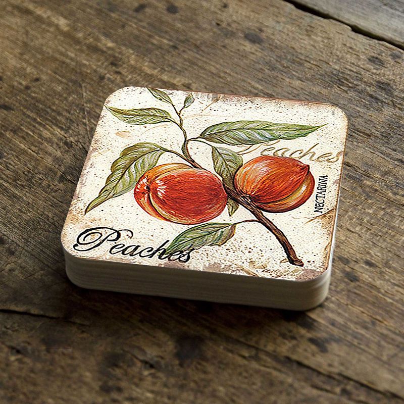 Peaches Wooden Cork Coasters Gift Set of 4 by Nature Wonders