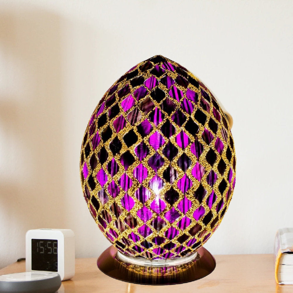 Britalia 880461 Purple Tile Mosaic Glass Vintage Egg Table Lamp 30cm