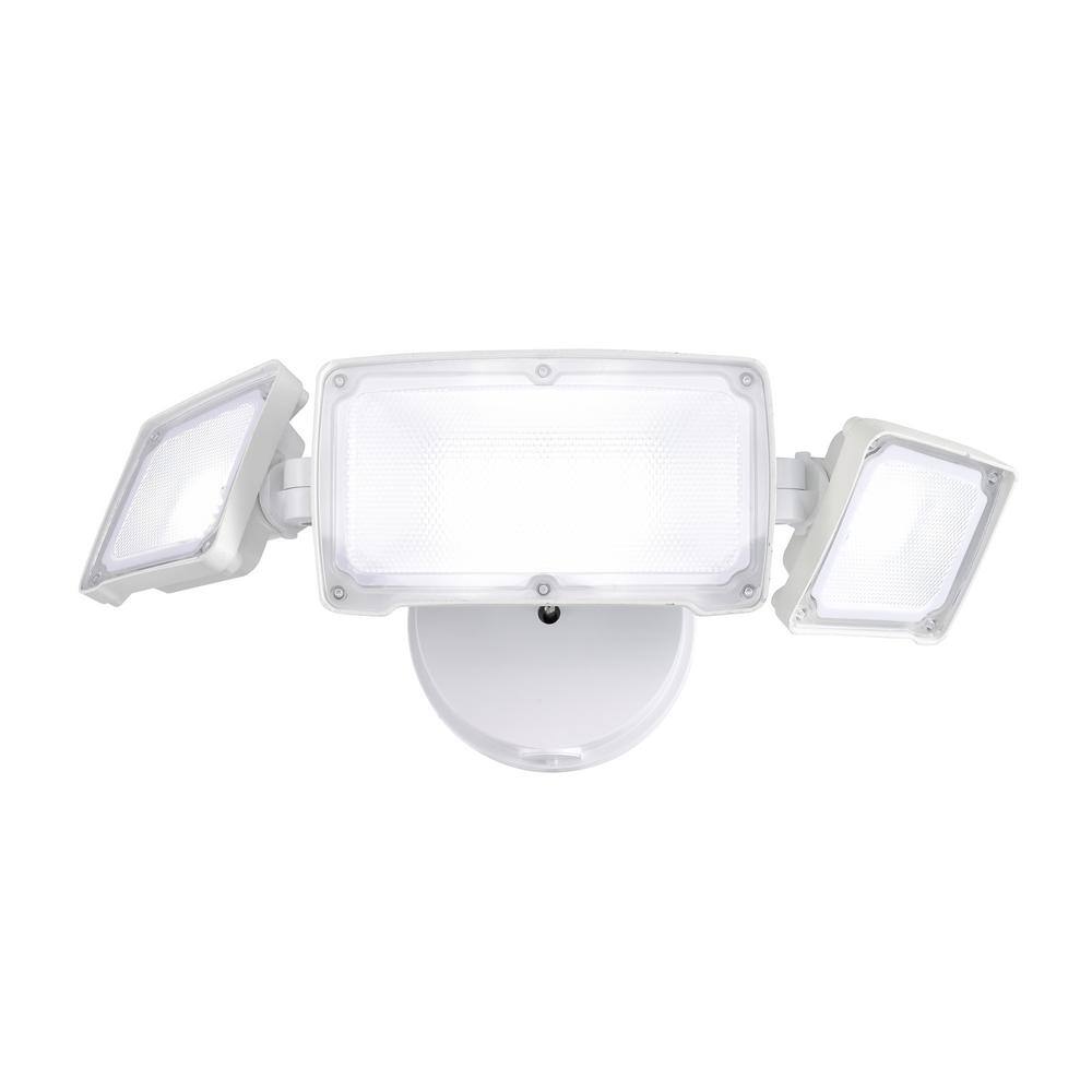 AWSENS 3-Light White Outdoor Integrated LED Security Flood Light Wall or Eave Mount Flood Light AW5083-WH