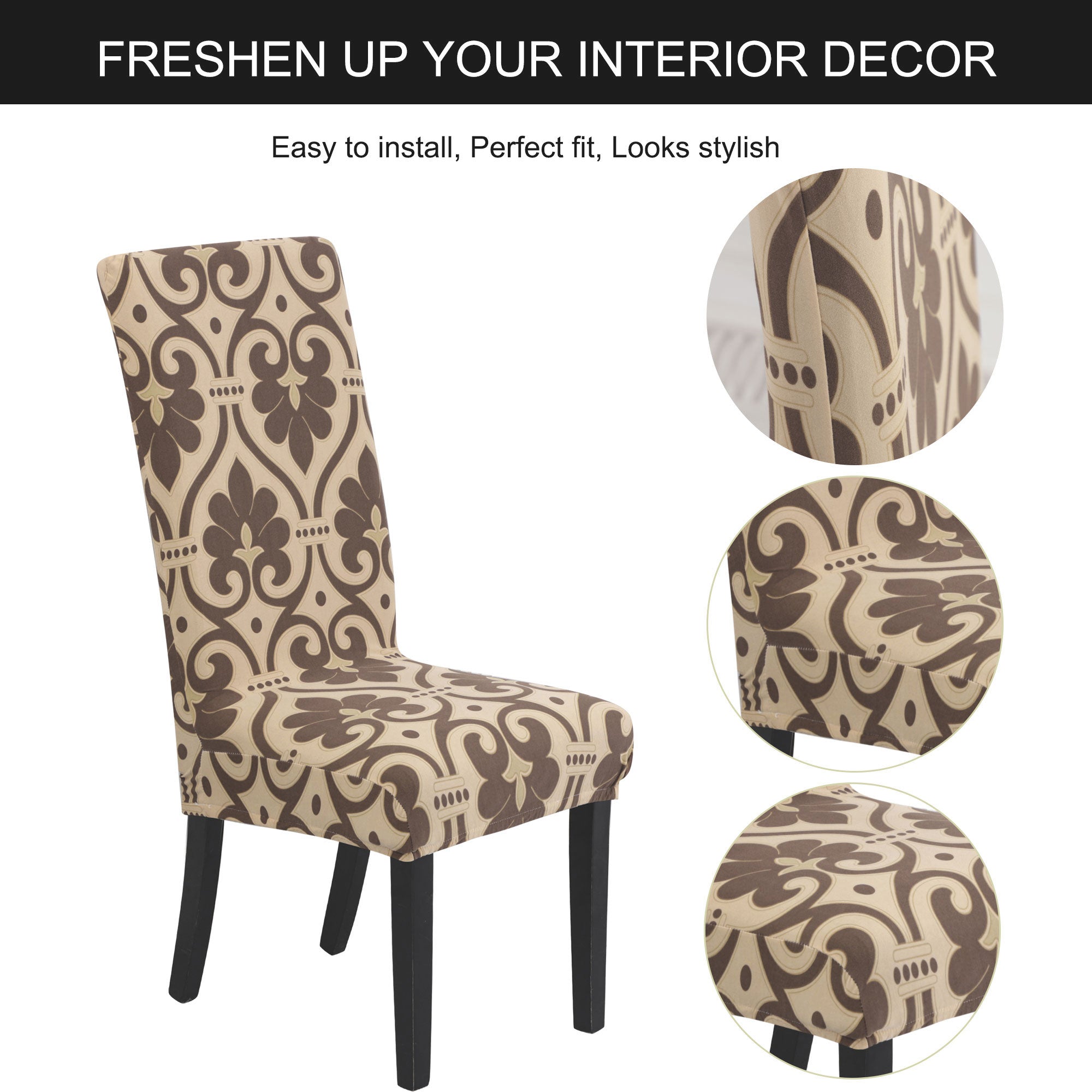 Unique Bargains Stretch Polyester Dining Room Chair Covers Set of 2, Brown