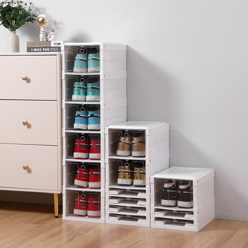 Plastic Stackable Shoe Storage Organizer for Closet Foldable Shoe Sneaker Containers Bins Holders