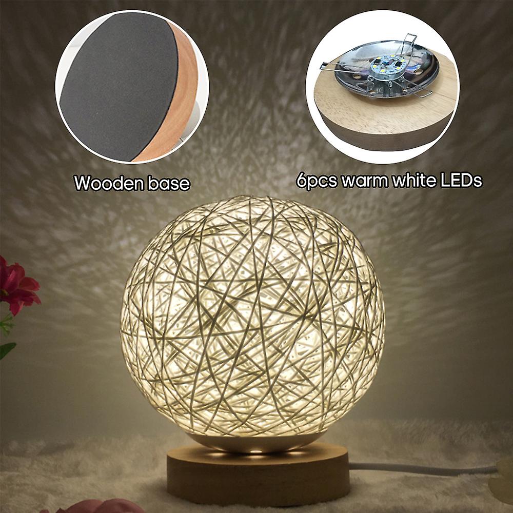 Round Leds Table Moon Lamp Night Lights Usb Ball Lamp Woven Rattan Bedside Desk Lamp For Bedroom Living Room No.253975