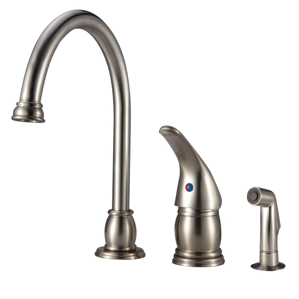 Dura Faucet Gooseneck Kitchen Faucet with Matching Side Sprayer for RVs- Brushed Satin Nickel