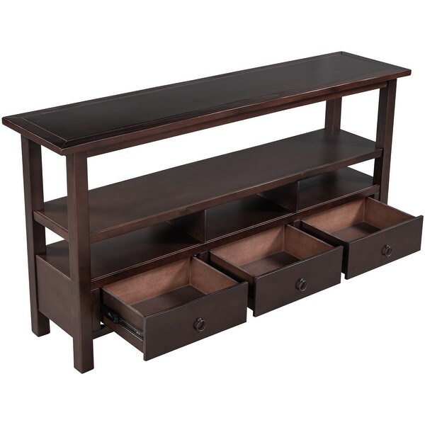 Living Room Solid Console Table Double-Storey Tabletop with 3 Drawers