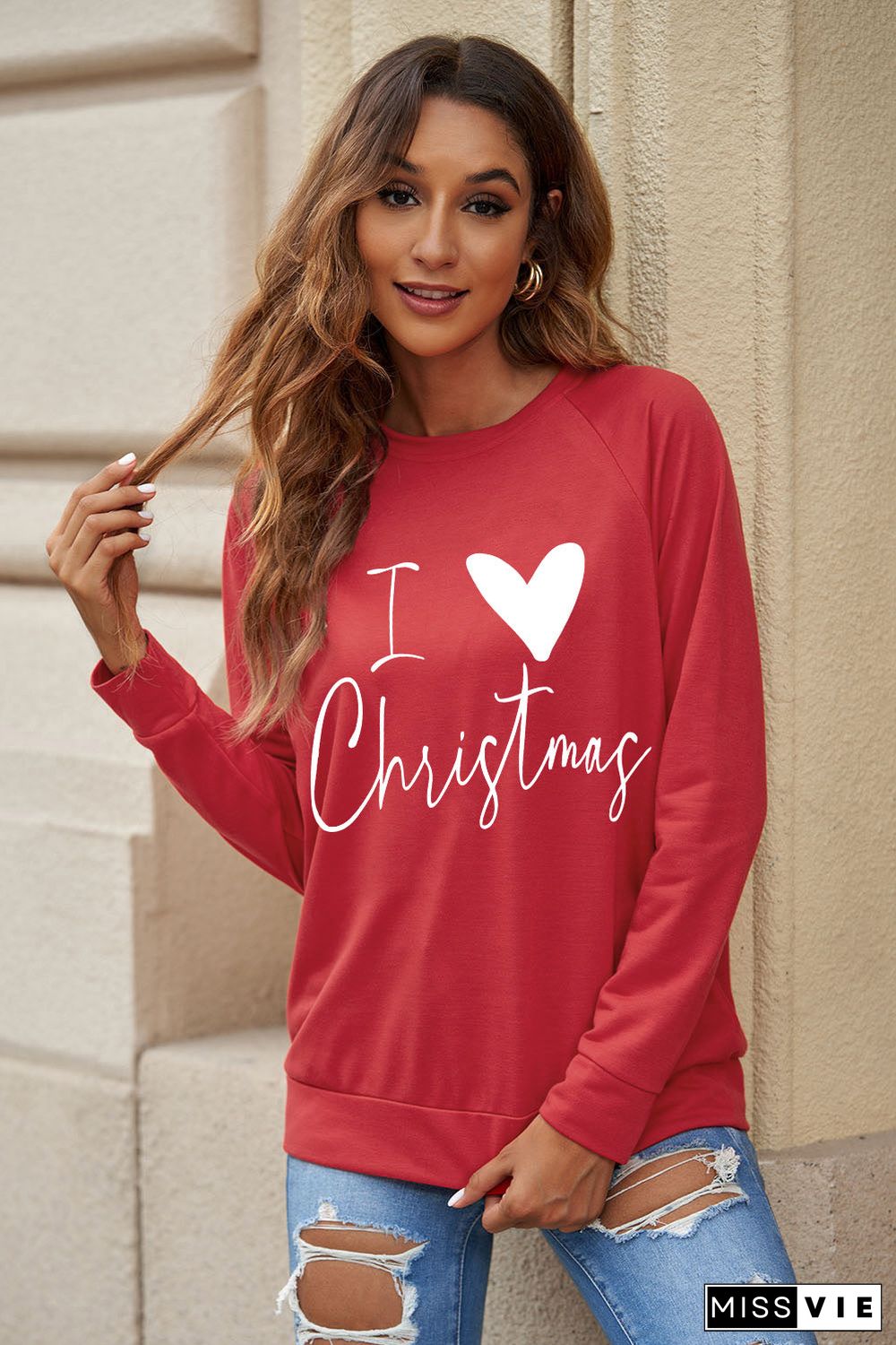 Red I Love Christmas Graphic Print Sweatshirt