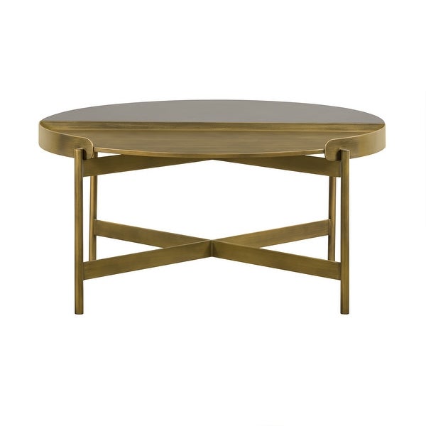 Concrete Coffee Table with X shape Base， Gray and Gold