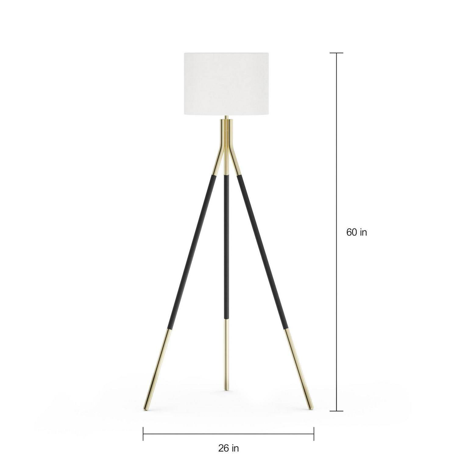 MoDRN Tripod Floor Lamp and Table Lamp Set， Black and Gold