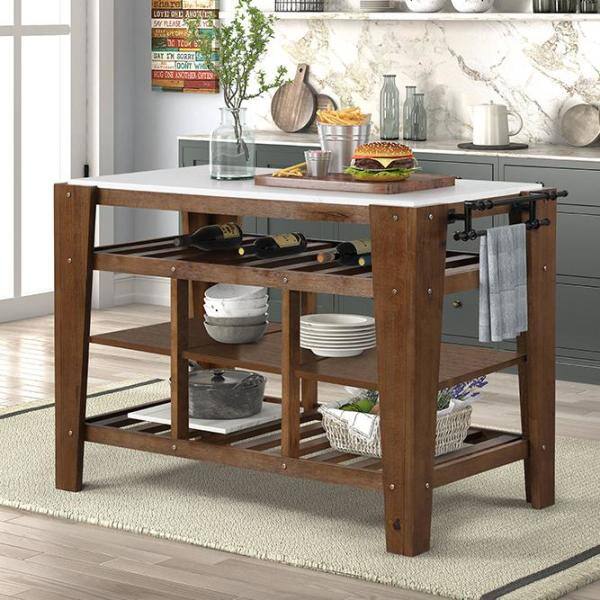 Acme Furniture Alaroa Marble  Rustic Brown Finish Kitchen Islands AC00396