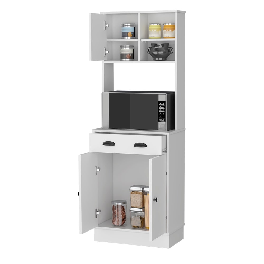 Microwave Storage Stand With 3 Doors And Drawer