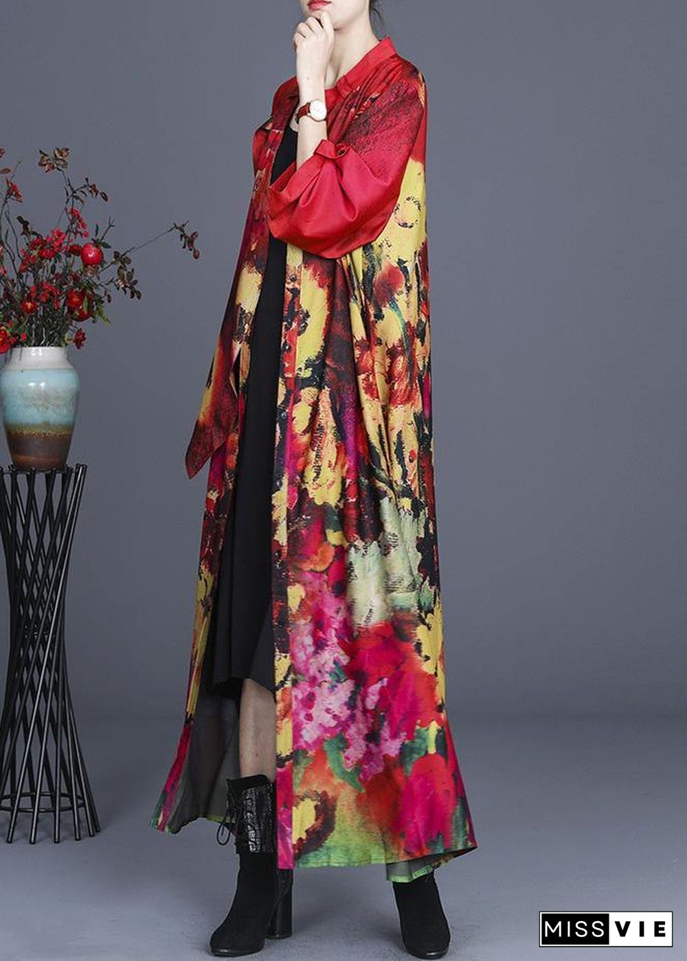 Fine Red Print asymmetrical design Long Summer Spring Dress