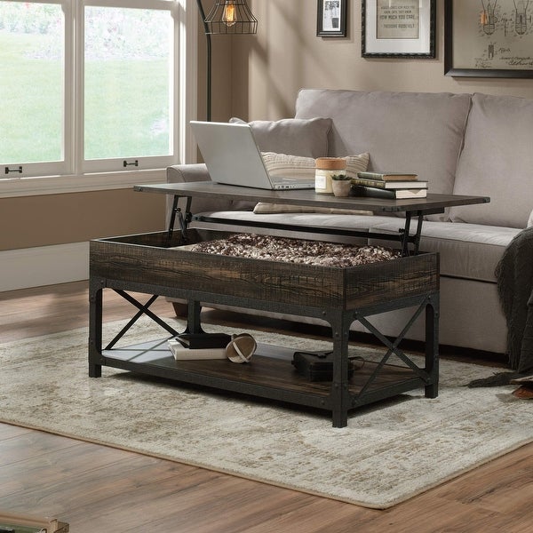 Steel River Lift-Top Coffee Table， Carbon Oak Finish - as picture