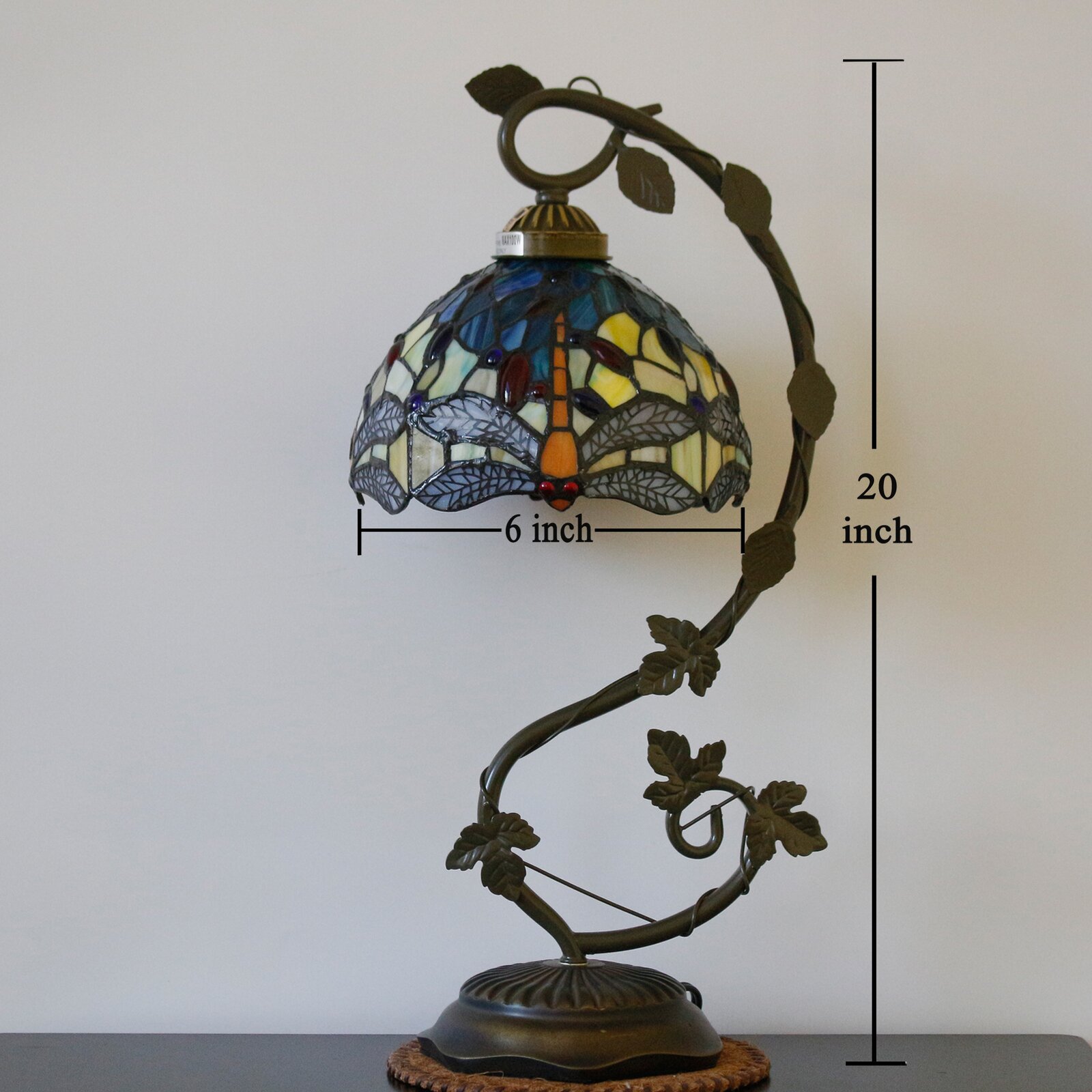  Desk Lamp Stained Glass Table Reading Banker Light Crystal Bead Blue Yellow Dragonfly Style Shade W8H20 Inch S128 World Menagerie LAMPS Parent Lover Kid Living Room Bedroom Coffee Bar Crafts Gift