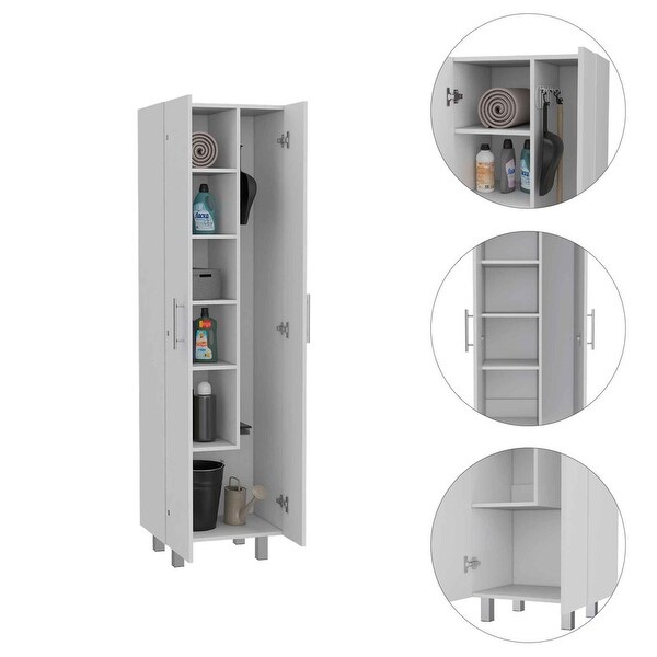 Muti-Funtional Storage Cabinet，Wardrob with 5 Tier Interior Shelves， Mop and Broom Storage Space - - 37938216