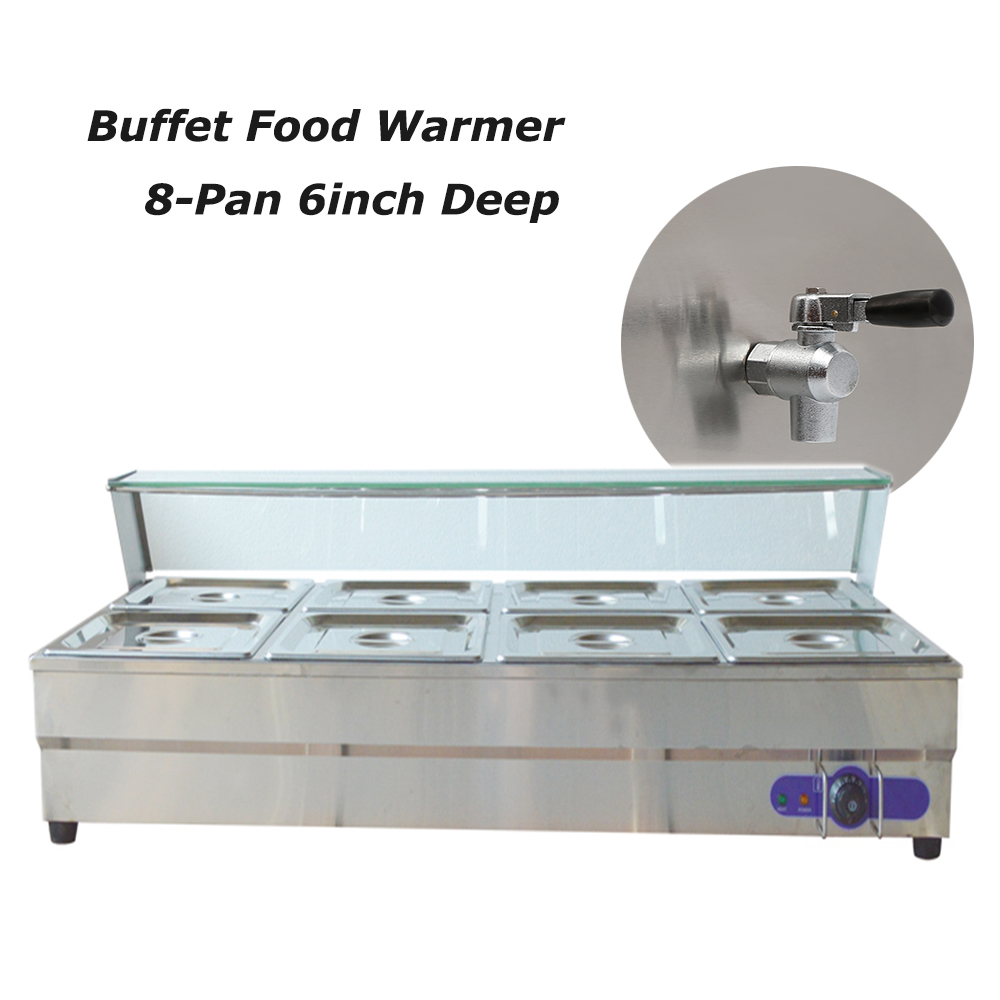 TECHTONGDA Buffet Food Warmer Stainless Steel Bain Marie Buffet Countertop 8 Pan Electric Steam Heater 6