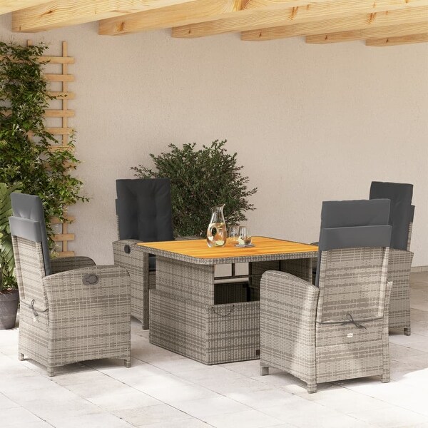 vidaXL Patio Dining Set with Cushions Outdoor Seating Gray Poly Rattan