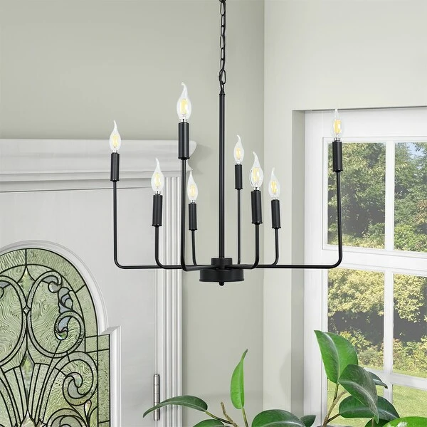 Depuley 8-Light Industrial Farmhouse Metal Candlelabrum Chandelier,Matte Black