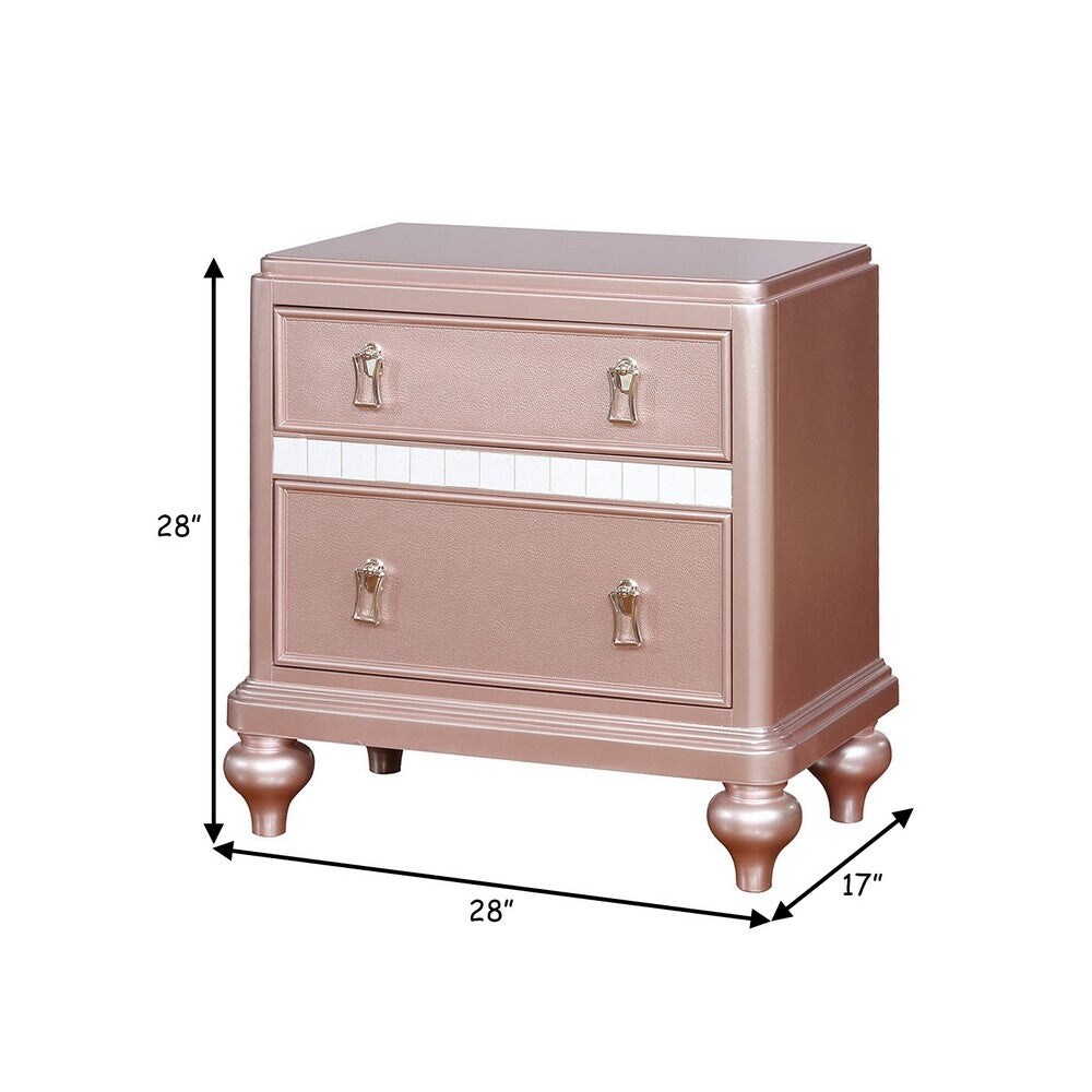 Contemporary Solid Wood Night Stand With Mirror Trim  Pink