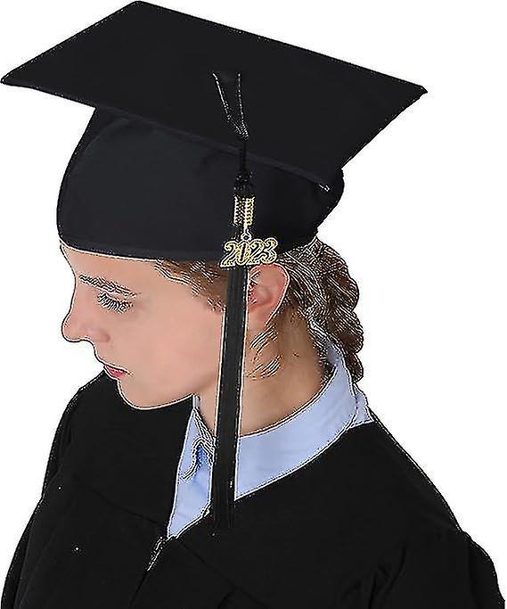 Adult Graduate Hat With Pendant 2023， Unisex High School University Graduation Bachelor Hat Black