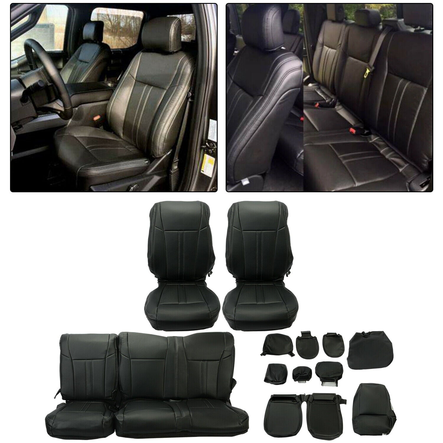 Kojem Seat Covers Full Set Synthetic Leather for 2017 2018 2019 2020 2021 2022 Ford F250 Front and Rear All Weather Complete Seat Protector