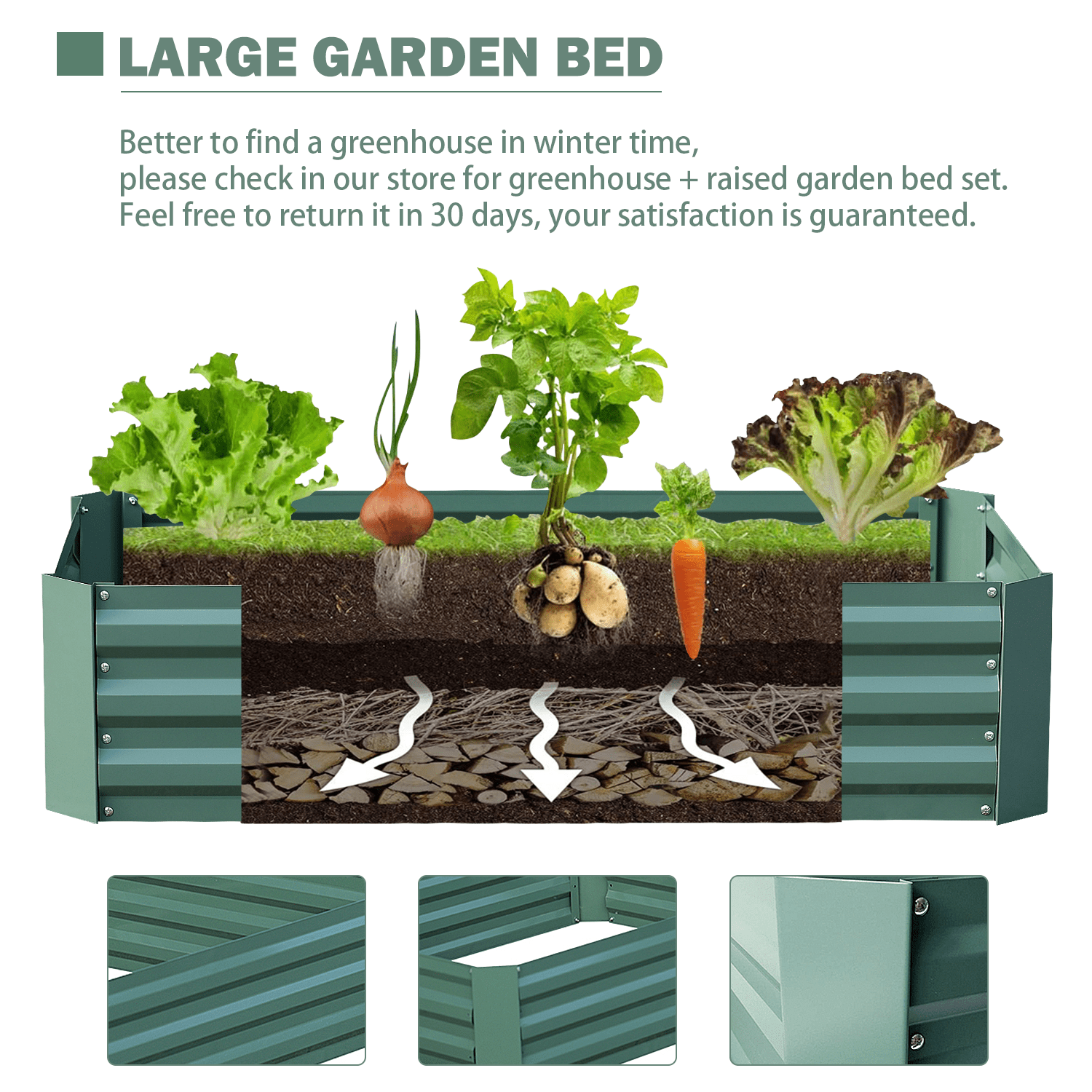 Aoodor 4.3 ft. x 4.3 ft. x 2.9 ft. Raised Garden Bed Planter Box Greenhouse White